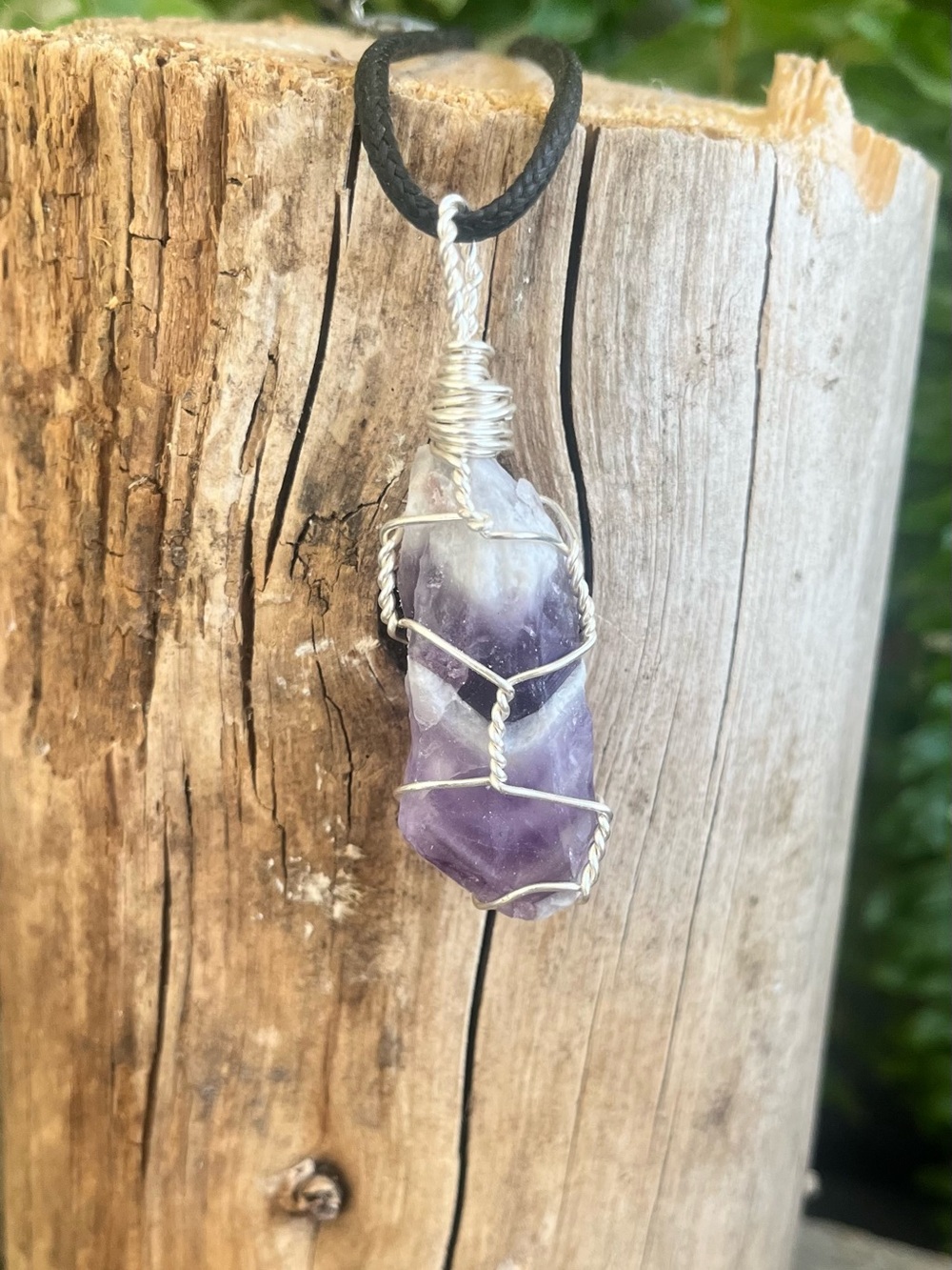 Amethyst Wire-Wrapped Pendant Necklace - Purple